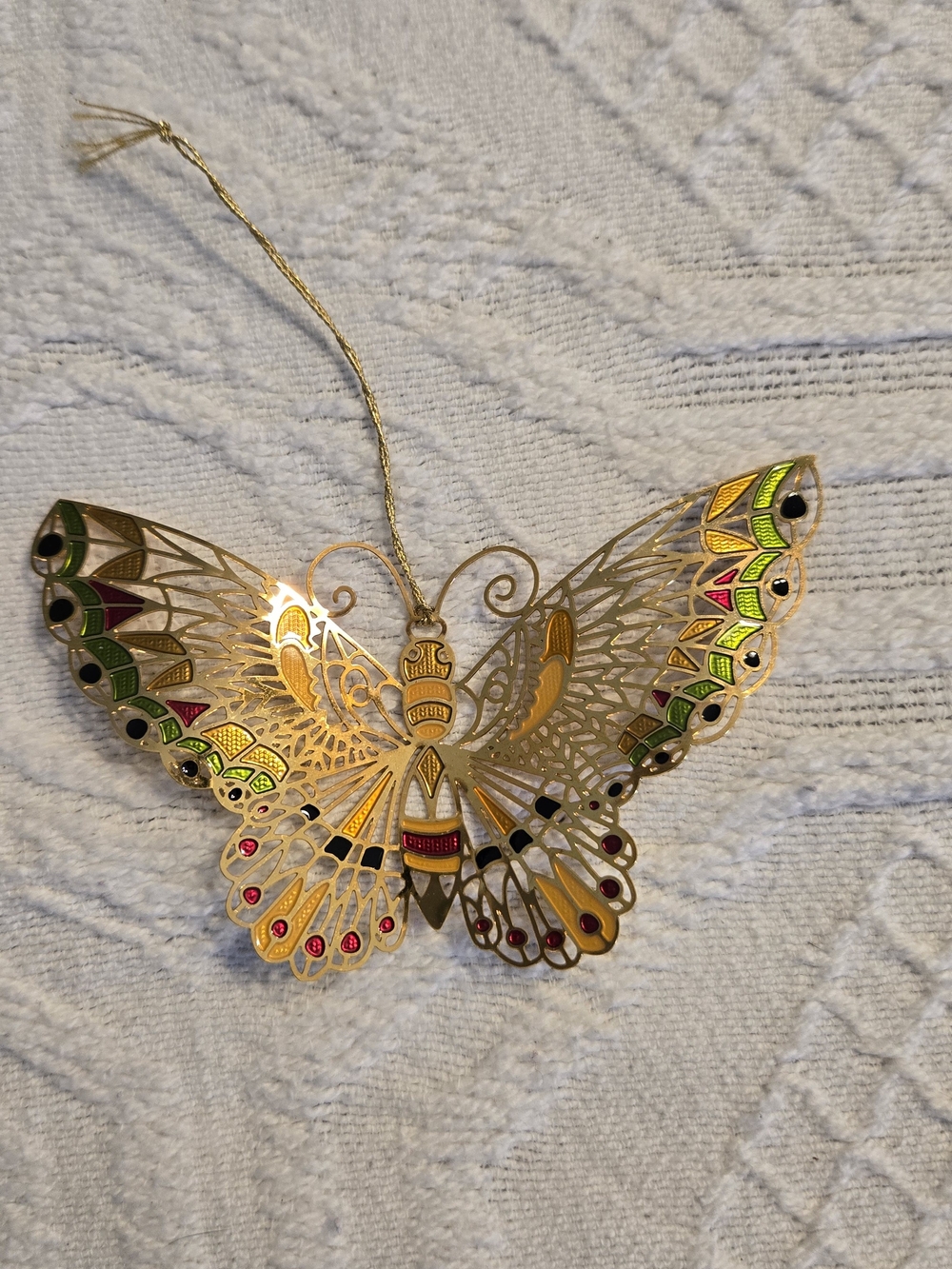 Gold Filigree Butterfly Ornament with Colorful Accents